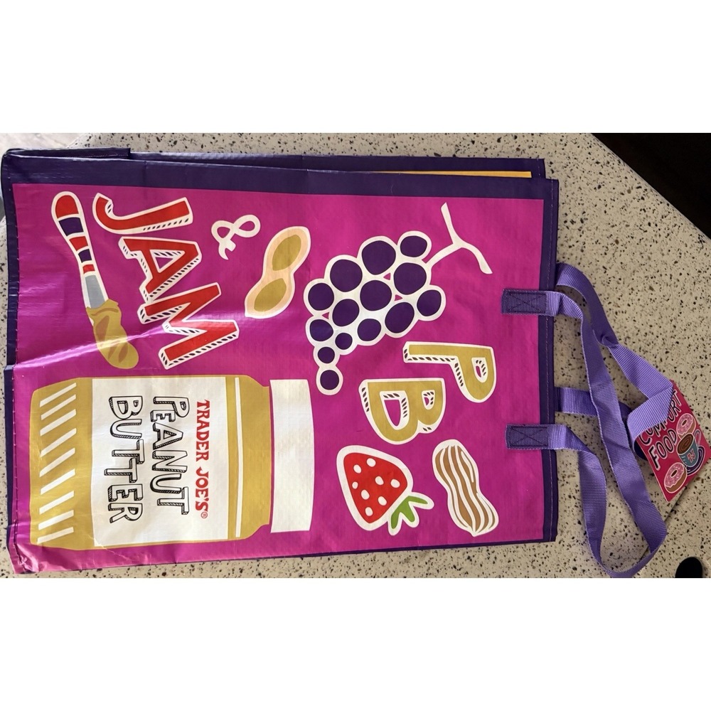 NWT Trader Joe's REUSABLE GROCERY MAC & CHEESE PB&J Shopping Tote/Gift Bag